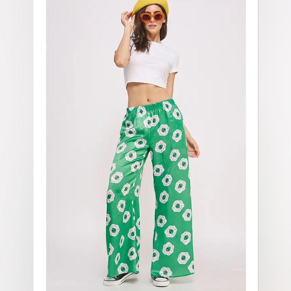 NWT SPACE TRAVELER ALIEN PRINT SATIN STRAIGHT LEG PANT, VARIOUS SIZES